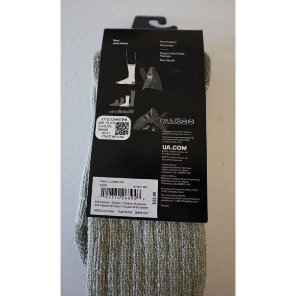 Under Armour Men 4-8 Women 6-9 Khaki Hitch ColdGear Wool Blend Boot Socks-2 Pair - Picture 2 of 7